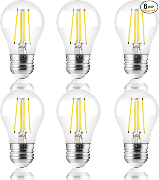 FLSNT A15 LED Edison Bulbs 60W Equivalent, Dimmable E26 LED Bulbs for Chandelier, 5000K Daylight, 82 CRI, 4W, 500LM, AC 120V, 6 Pack