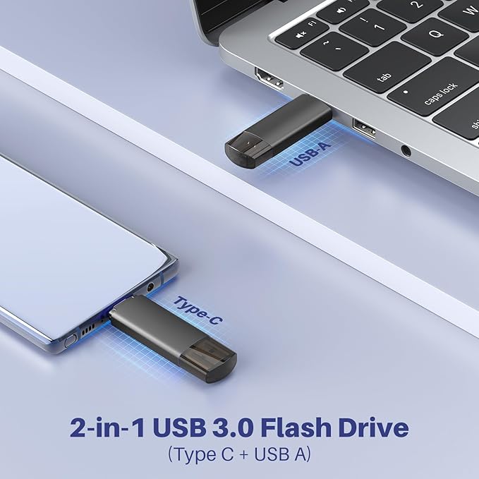 256GB USB C Flash Drive Dual USB 3.0 Flash Drive Type C + USB A Portable Type-C Flash Drive 2-in-1 USB-C Thumb Drive for Smartphone Tablet Computer Mac iPhone 15 Black