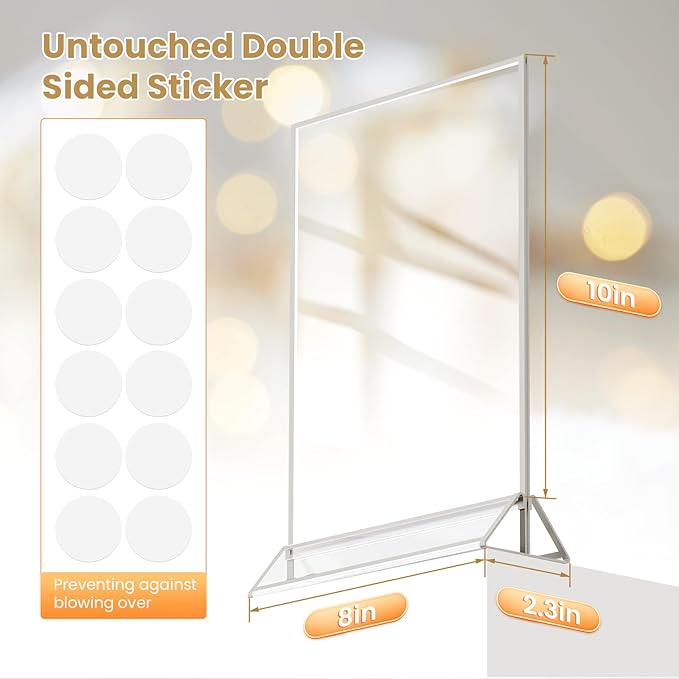 8X10 Sliver Picture Frames Acrylic Sign Holder Double-Sided 8X10 Sliver Frames for Menu Holder Wedding Table Number Holder Christmas Photo Frames with Clear Sticky Dots -6 Pack