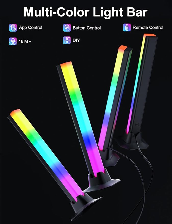 RGB Light Bar, RGB IC LED Light Bar, Music Sync USB Powered, Color Changing Ambient Lighting for Gaming TV Desk Monitor PC Party, 2 Pair