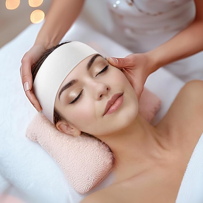 100 Pieces Disposable headbands for spa, Facial Esthetician Elastic Headband,Head Band for Skincare for Women Salons,White