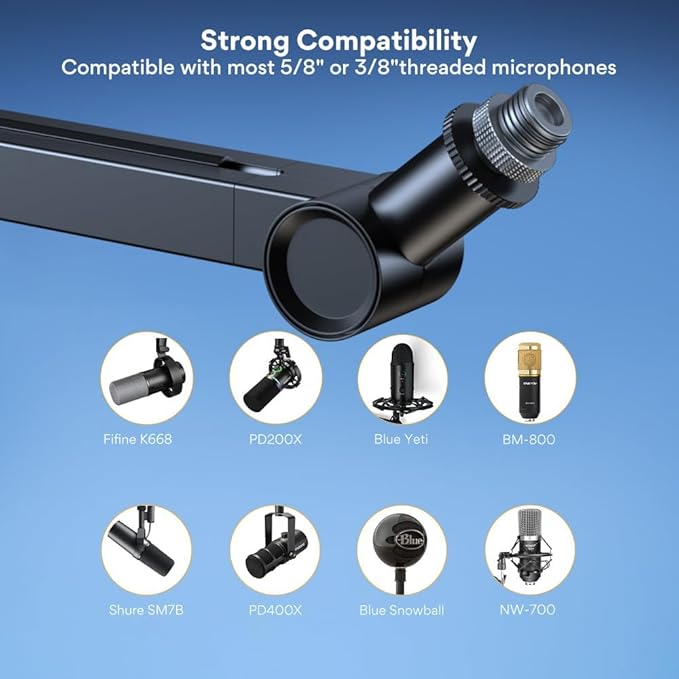 MAONO Microphone Boom Arm, Heavy Duty Low Profile Mic Arm with Cable Management Channels, Desk Mount Clamp, Fully Adjustable Mic Stand for Podcast Studio Streaming (Heavy Duty Mic Arm)