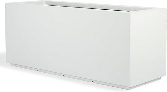 PolyStone Milan Tall Modern Outdoor/Indoor Rectangular Trough Planter, 46" L X 17" W X 19" H, Lightweight, Heavy Duty, Weather Resistant, Polymer Finish, Commercial and Residential (White)