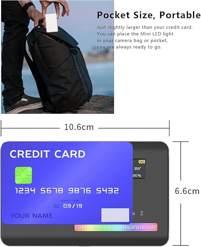 ULANZI VL120 RGB Video Light, Pocket LED On-Camera Video Lights, Built-in 3100mAh Rechargeable Battery, 360 Full Color 20 Light Effects, CRI≥95 2500-9000K LED Panels for Photography Vlogging