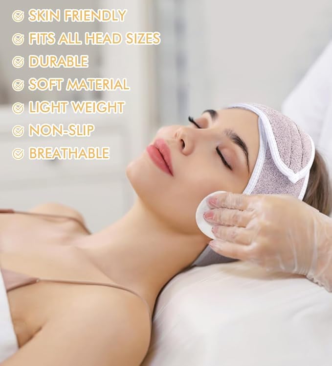 SINLAND Spa Headband for Women 3 Counts Ultra Soft Adjustable Makeup Hair Band with Magic Tape, Terry Cloth Stretch Head Wrap for Face Washing, Bath, Shower, Facial Mask, Yoga