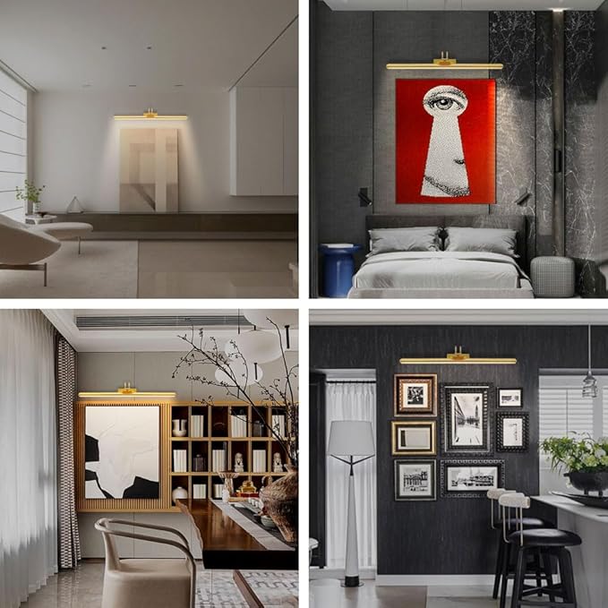 26" Wireless Picture Lights, Rechargeable Battery Art Display Light with Remote Control, Dimmable/Timer Off Dartboard Light, 3 Lighting Modes Full Metal Painting Display Lights (Gold-2 Pack)