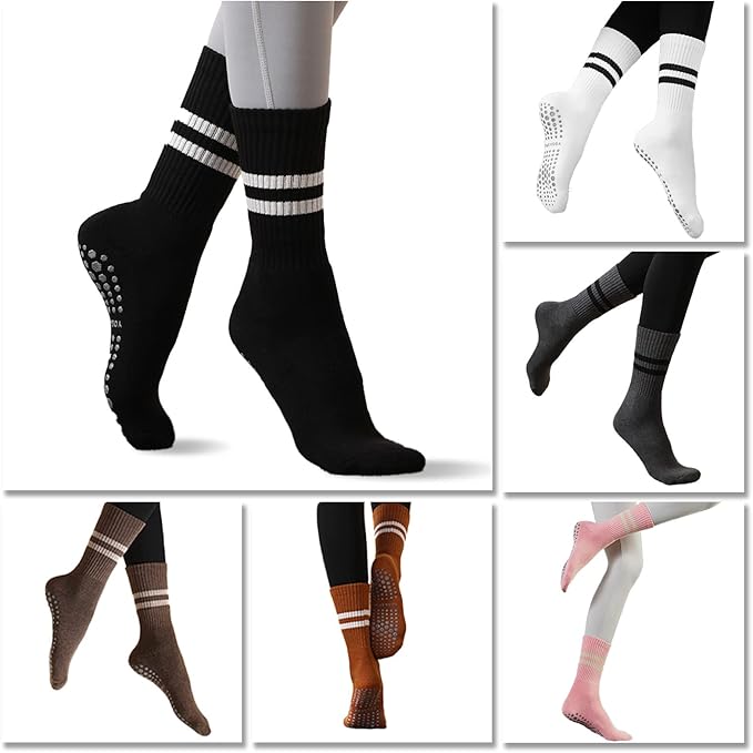 Flydo Pilates Grippy Socks with Grips for Women Yoga Non Slip Long Socks for Pure Barre, Ballet,Dance Workout 2-5 Pack