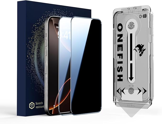 OneFish Privacy Screen Protector for iPhone 15 Pro, Full Edge Coverage 6.1" 15, Bubble Free, Easy Installation, Auto Dust-Elimination, 2 Pack
