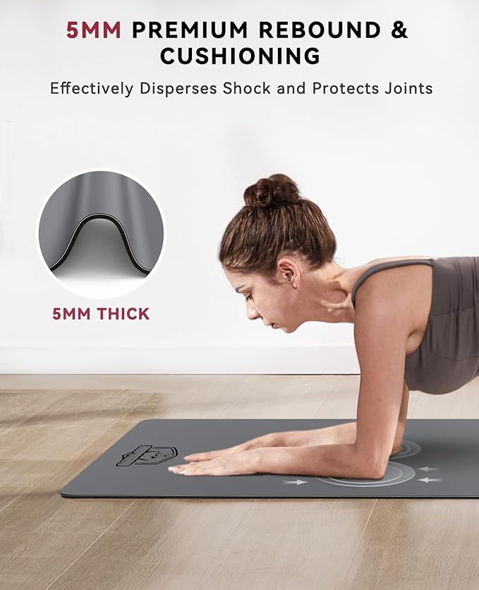 HAPBEAR Large Yoga Mat 72"x30" - 5mm Thick PU Top & Rubber Bottom - Non-Slip Wide Exercise Mat with Dual Layers - High Shock Absorption for Professional Yogis & Home Workouts - Bonus Oxford Bag Included