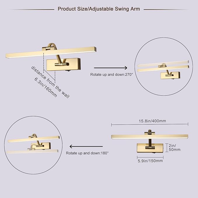 Wireless Picture Lights with Remote and Timer Brass Gallery Lighting Rechargeable Wireless Art Lights 3CCT Dimmable Painting Lights Battery operated wall lights for Portrait artwork display 3W 16"