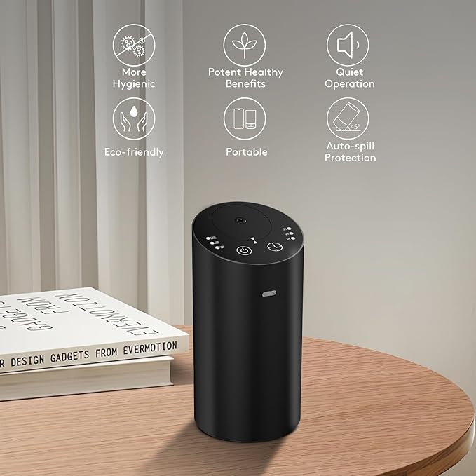 Waterless Car Diffuser with Timer, No Leakage Technology, Battery Operated Essential Oil Aromatherapy Diffuser for Car, Room, Super Quiet Cordless Operation