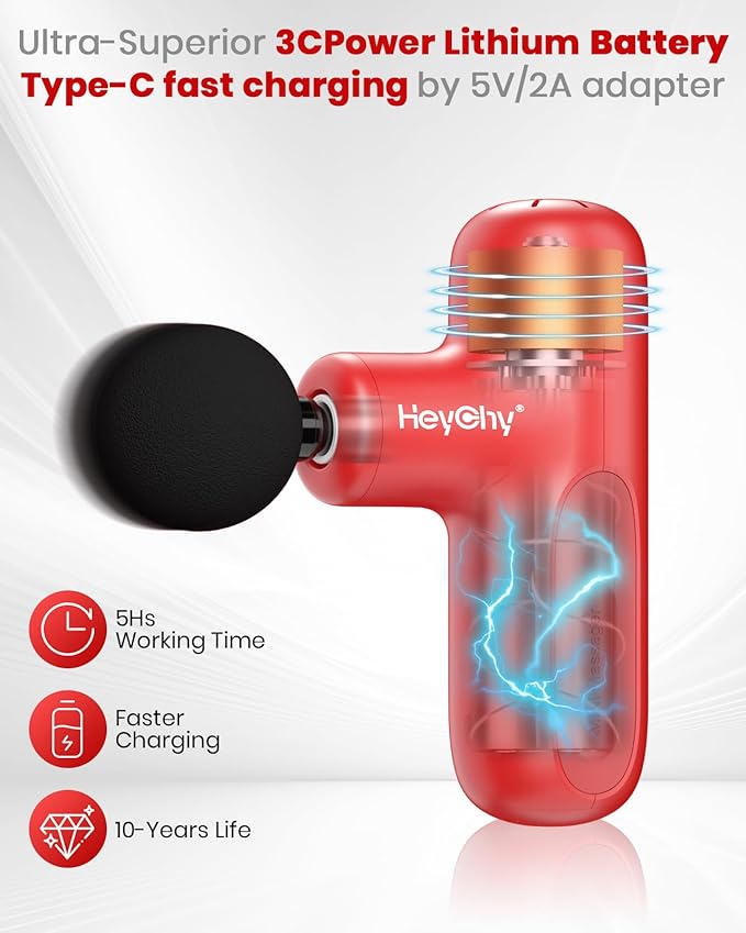 Super Mini Massage Gun Deep Tissue with 4 Attachments, Handheld Portable Mini Travel Size Percussion Deep Tissue Massager with 5 Speeds, Massager Gun Ideal Gift for Man & Women, Red