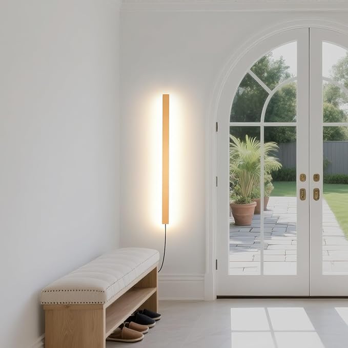 Modern Plug in Wall Lights, 31.4 inch Frosted Gold LED Long Wall Sconce, 16W Warm White 3000K Acrylic Indoor Wall lamp,with 59" Plug Cable for Bedroom, Living Room, Hallway