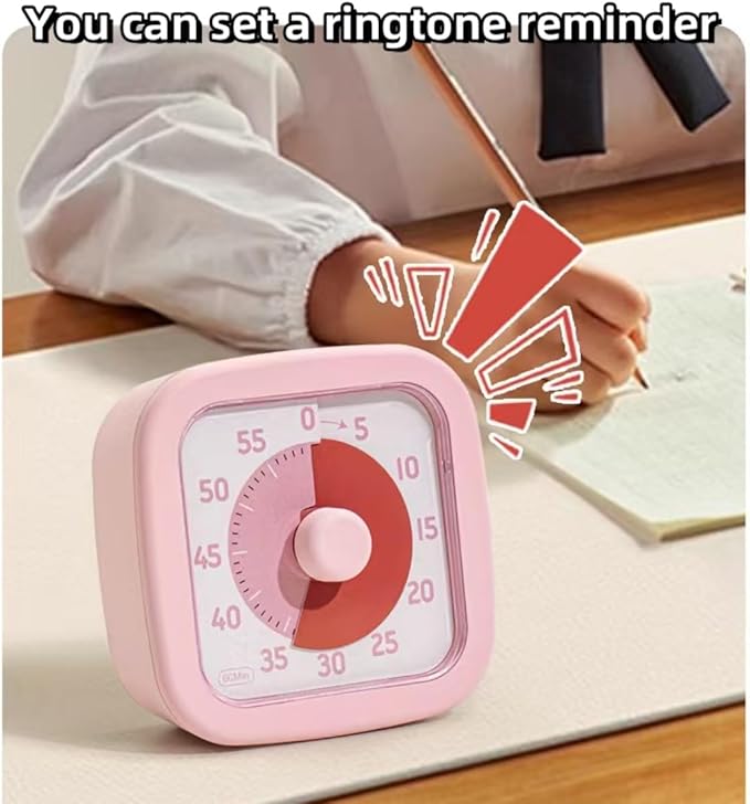 Visual Timer for Kids Timer Home - 60 Minute Kids Visual Timer for Classroom Home Office, Countdown Clock for Teaching Work Meeting, Pomodoro Timer for Time Management (Sakura Pink)