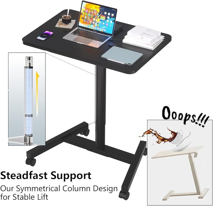 28-Inch Mobile Standing Desk Adjustable Height, Portable Standing Desk with Lockable Wheels, Rolling Table for Home Office Classroom Hospital (Jet - Black)