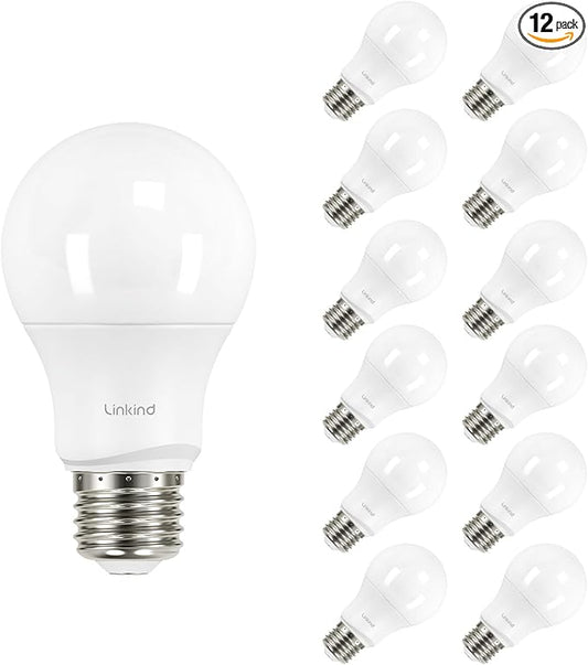 Linkind A19 LED Light Bulbs Dimmable, 60W Equivalent Light Bulbs, E26 Base, 5000K Daylight, 9.5W 840 Lumens 120V, UL Listed FCC Certified, LED Lights for Bedroom Living Room Home Office, 12 Packs