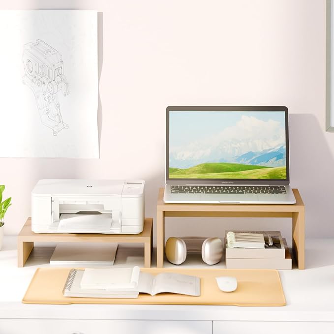 TEAMIX Higher Monitor Stand Riser, Wood Monitor Riser with Storage for Desk Small Monitor Stand TV/Screen/PC/Laptop Riser Computer Stand Desktop Shelf