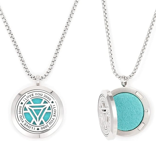 Essential Oil Diffuser I Love You 3000 Necklace - Stainless Steel Locket- Best for Aromatherapy-Perfume, Fragrance, Scent Diffusers for Gift for Daughter Son Dad Mom Marvel Avenger Fans Gifts