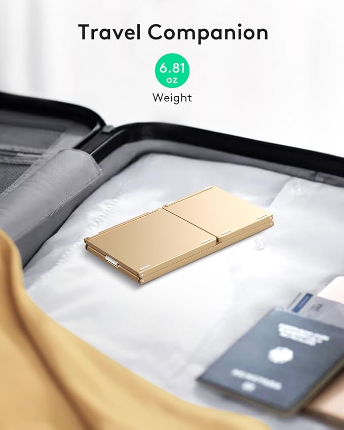 Samsers Foldable Bluetooth Keyboard with Touchpad - Portable Wireless Keyboard with Holder, Rechargeable Full Size Ultra Slim Pocket Folding Keyboards for Android Windows iOS Tablet & Laptop - Gold