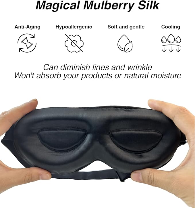 PROMEED Adjustable Pure Mulberry Silk Sleep Mask 23 Momme, 3D Contoured No-Pressure Cup Eye Mask for Sleeping, Super Soft Breathable Blindfold, Perfect Blocks Light for Sleeping (Pink)