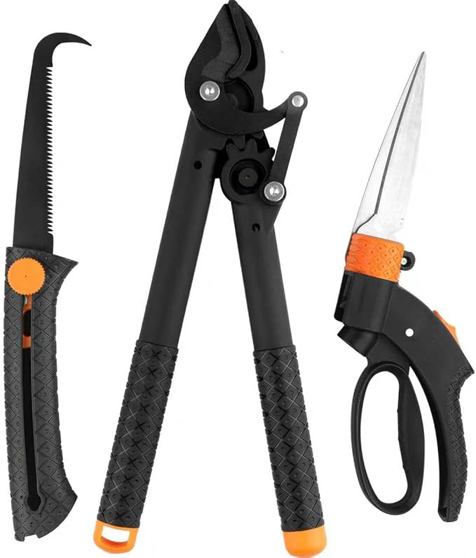 Yiad Garden Tool Set with Loppers, 360° Grass Shears & Extendable Hand Saw – Pruning Shears for Tree Branches, Lawn Edging & Outdoor Wood Cutting