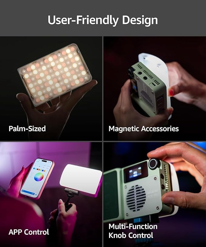 Amaran Ace 25c RGB Video Light,25W On Camera Pocket Video Light CCT 2300k-10000k, 5,908 lux @ 0.5m Illumination,with Rechargeable Battery and PD Charging (Charcoal)