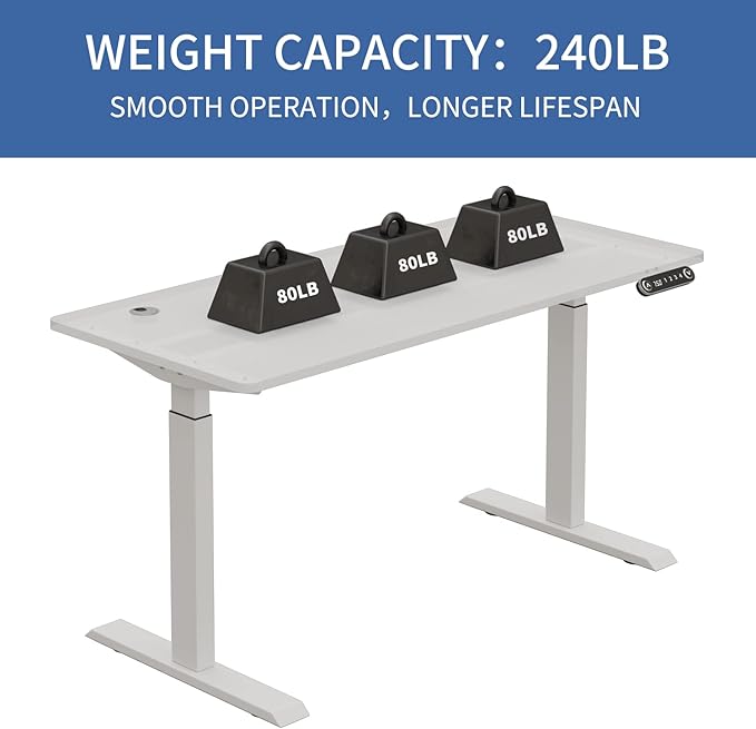 Bilbil Dual Motor Electric Standing Desk Frame - Adjustable Height Workstation for Home and Office, Fits 48'' to 70'' Desktops (White Frame)