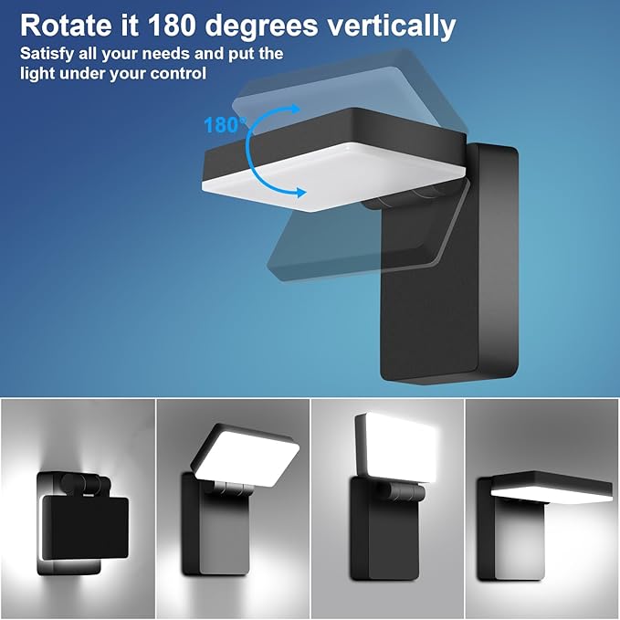 ledmo 60W LED Outdoor Wall Light 350° Horizontal/180° Vertical Modern Commercial Security Lights DIY-Friendly Adjustable Exterior Flood Lighting 5000k 6000lm IP66 for Upper Areas Yard Patio