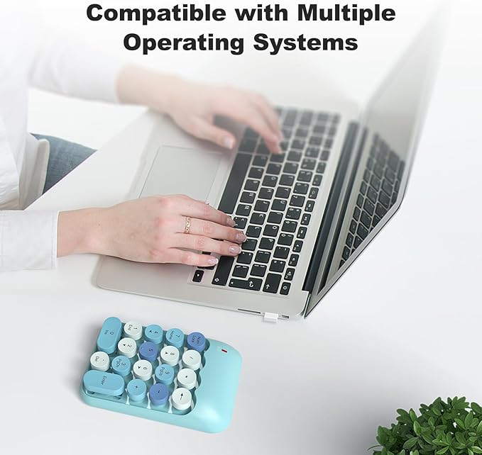 Wireless Number Pads, Cute Colorful Numeric Keypad Numpad Portable 2.4 GHz Financial Accounting Number Keyboard Extensions, 18 Key Number Numpad for Laptop Desktop, PC (Blue)