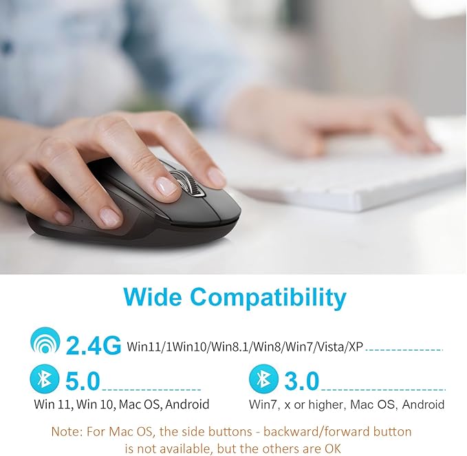 TECKNET Bluetooth Mouse, 4000DPI Wireless Mice for Laptop 2-in-1(BT 5.0/3.0+2.4Ghz) Computer Portable PC Mouse Wireless with USB Receiver for Mac (USB-A+Bluetooth, Light Black)