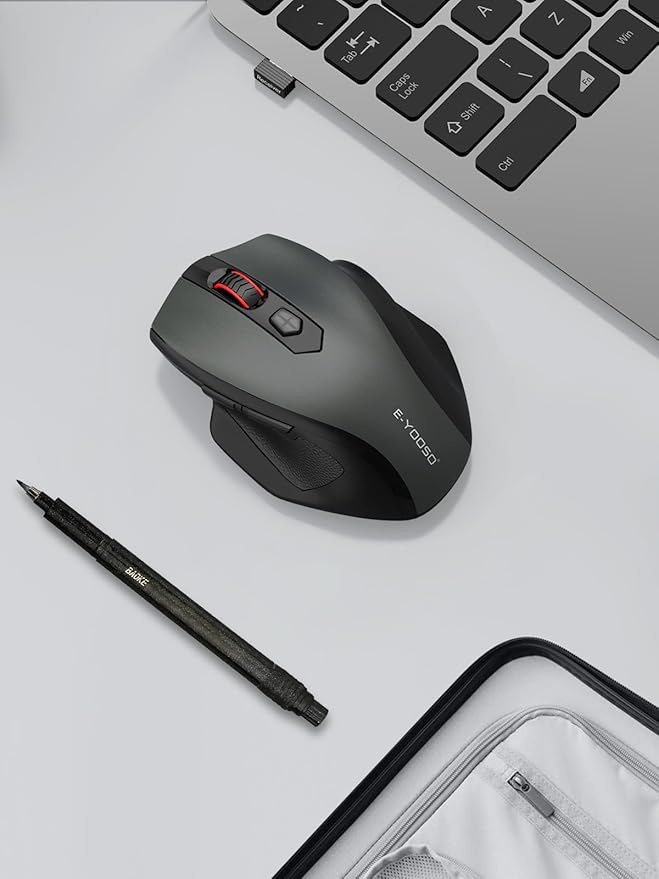 E-YOOSO Bluetooth Mouse, 4000 DPI Dual Mode (BT5.0, 2.4G) Wireless Mouse for Laptop, Office Ergonomic Computer Mice, 6 Buttons, Medium to Large Sized Hands Compatible with Laptop, Mac, PC, Tablet