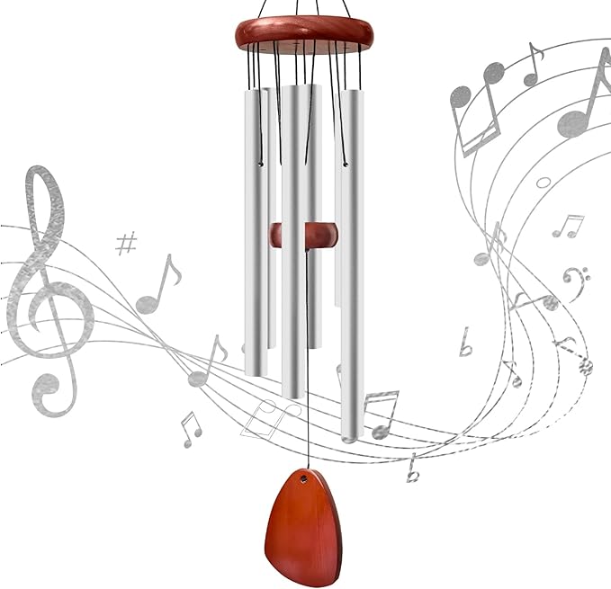 28" Wind Chimes for Outside. Deep Tone Lovely Wind Chimes with 6 Aluminum Tubes Courtyard Decoration. Windchimes Outdoor Create an Enjoyable Atmosphere & Give Mom a Gift(Silver)