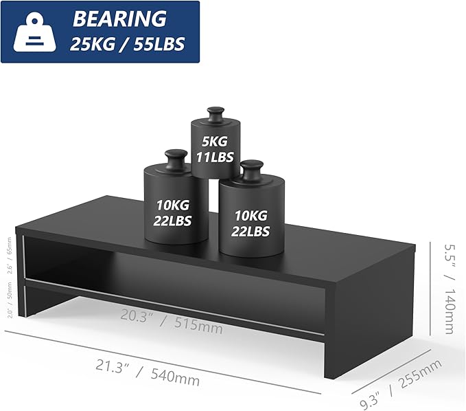 FITUEYES Monitor Stand - 2 Tier Computer Monitor Riser with 21.3 Inch Shelf, Wood Desktop Stand for Laptop Computer Screen, Desk Organization, Office Supplies