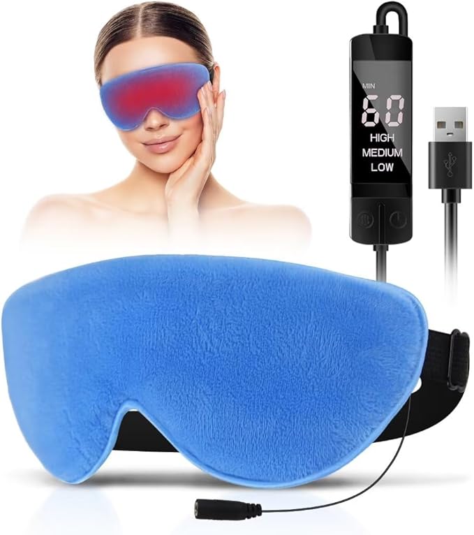 KOVNLO Heated Eye Mask, Washable USB Electric Moist Heat Warm Compress for Eyes, Eye mask with Flaxseed for Dry Eyes, Blepharitis, Chalazion, MGD, Stye Eye Treatment