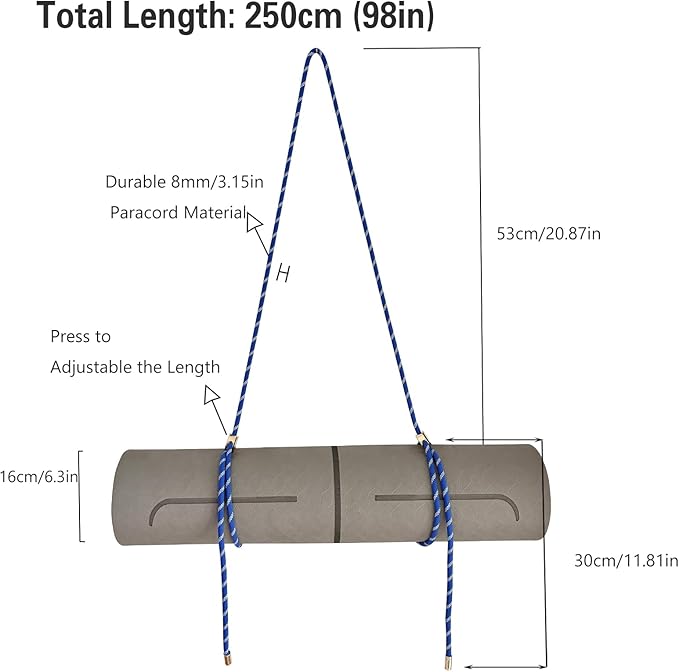 DAOSUN Yoga Mat Strap - 8MM Adjustable Paracord Carrier for Carrying Yoga Mats, Camping Pads & Blankets (Strap Only)