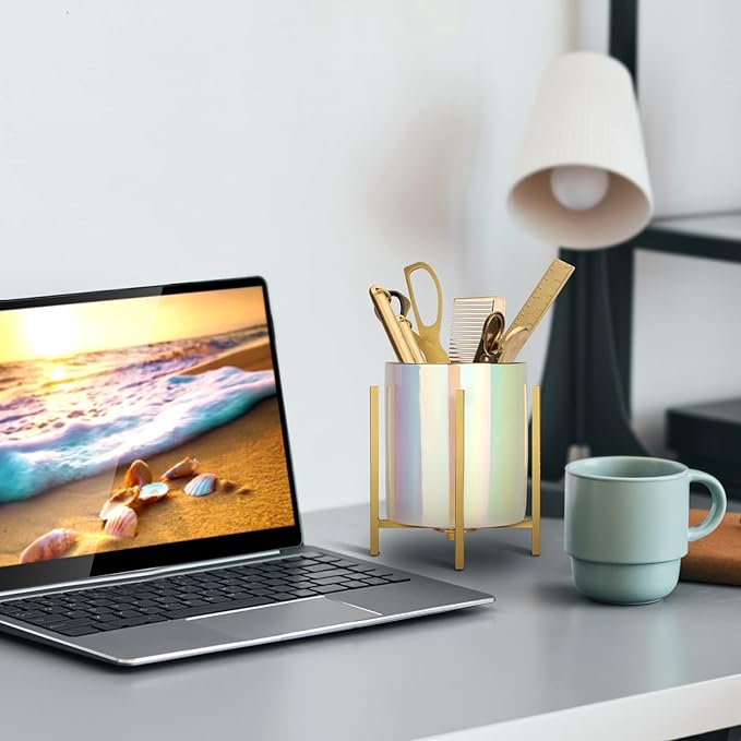 Pen holder for desk Sturdy Metal frame With Green Ceramic Pen Holder For Desks and kitchen Appliance Holders