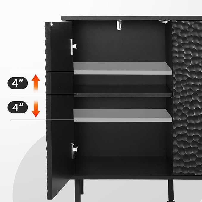 ANJ Black TV Stand for 75 inch TV, Mid-Century Modern TV Console Stand with Storage Cabinet, Entertainment Center with Adjustable Shelf Design,Textured Honeycomb Pattern