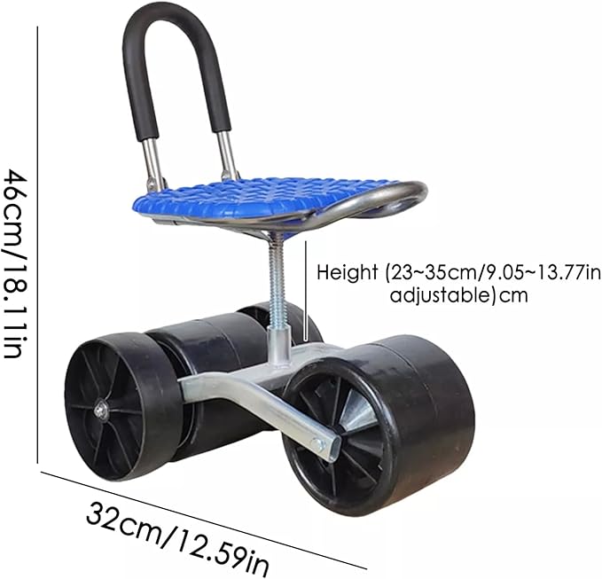 Garden Stool with Wheels, Height Adjustment, Rolling Garden Cart with 360° Swivel Seat, Portable Garden Scooter for Gardening Work（4 Wheels）