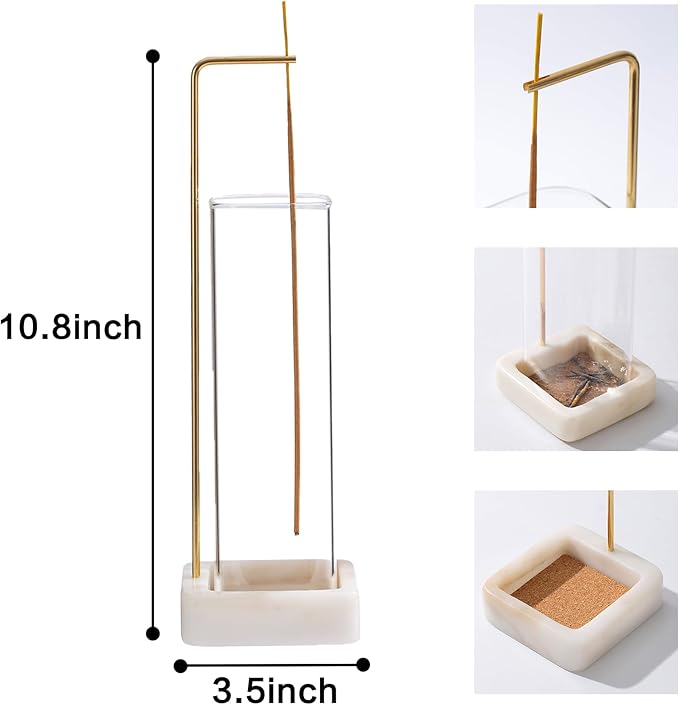 Incense Holder, Unique Marble Incense Stick Holder, 100% Anti-Ash Flying, Brass Incense Holder for Sticks, Incense Burner Holder for Meditation Yoga (White)