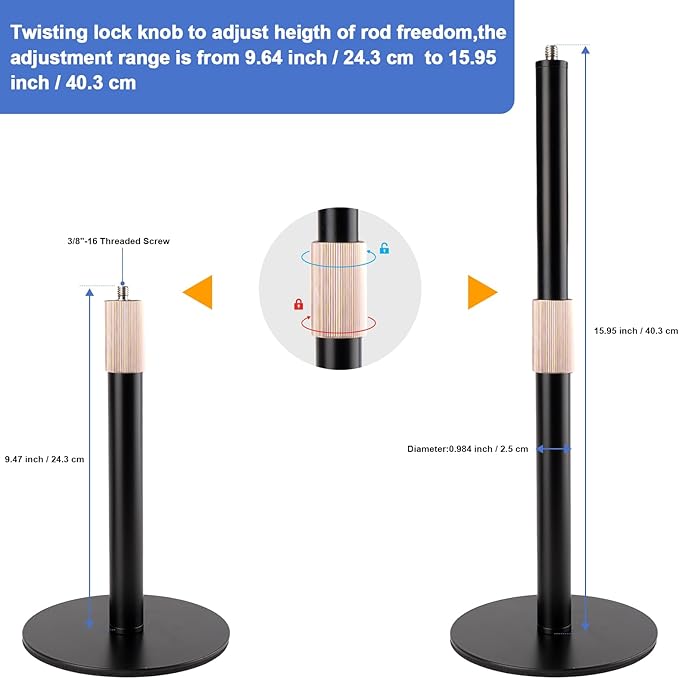 Desk Microphone Mic Stand, Adjustable Height Table Microphone Stand with Universal and Shock Mount Mic Clip, one 3/8"-16 Female to 5/8"-27 Male Adapter for Blue Yeti/BlueSnowball/SoloCast