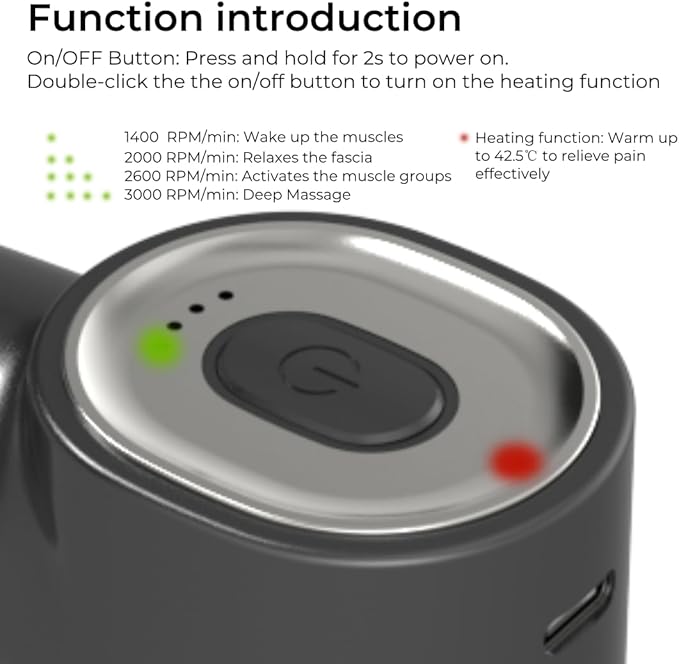 Mini Massage Gun with Heat, Deep Tissue Massage Gun, Portable Percussion Muscle Massager with 4 Massage Heads for Athletes