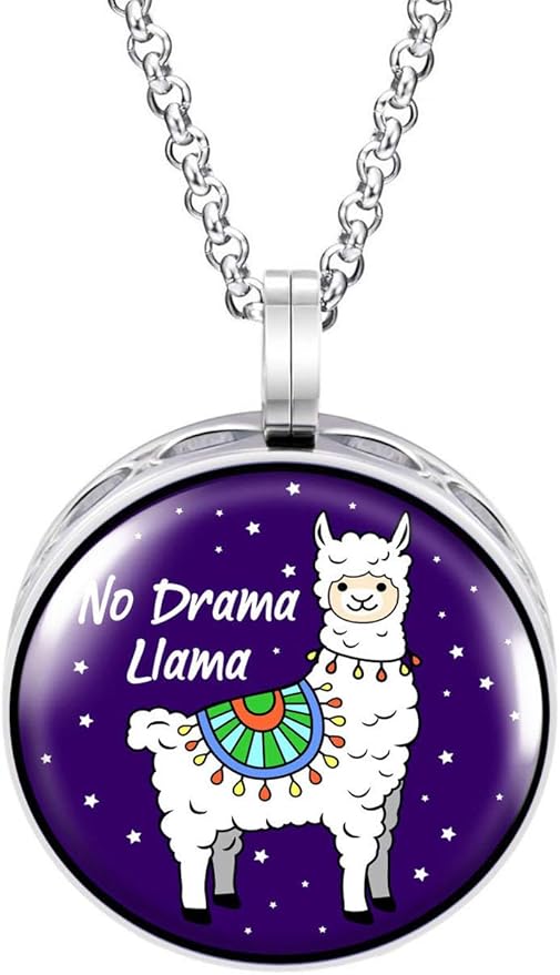 Wild Essentials No Drama Llama Enamel Finish Essential Oil Diffuser Necklace Gift Set - Includes Aromatherapy Pendant, 24" Stainless Steel Chain, 8 Color Refill Pads