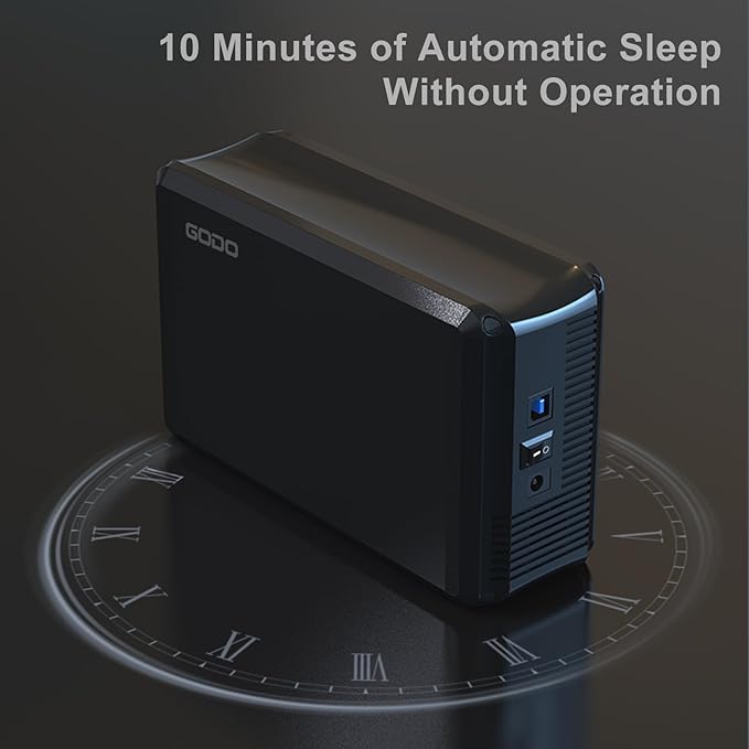 GODO 3.5 inch Dual Bay Hard Drive Enclosure,USB3.0 to 3.5" SATA HDDs External Enclosure,RAID 0/1/JBOD/PM Mode,Max 40TB RAID Hard Drive Docking Station,Aluminum