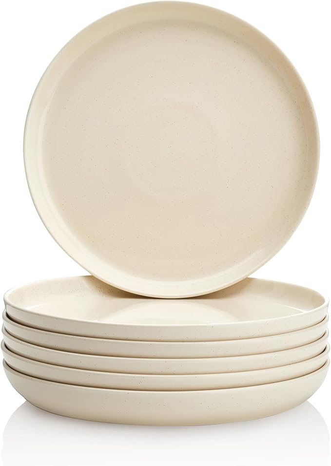 Sweese Porcelain Dessert Plates 7.4 Inch - Set of 6 Beige Salad Plates, Microwave Dishwasher Safe, Elegant for Appetizers