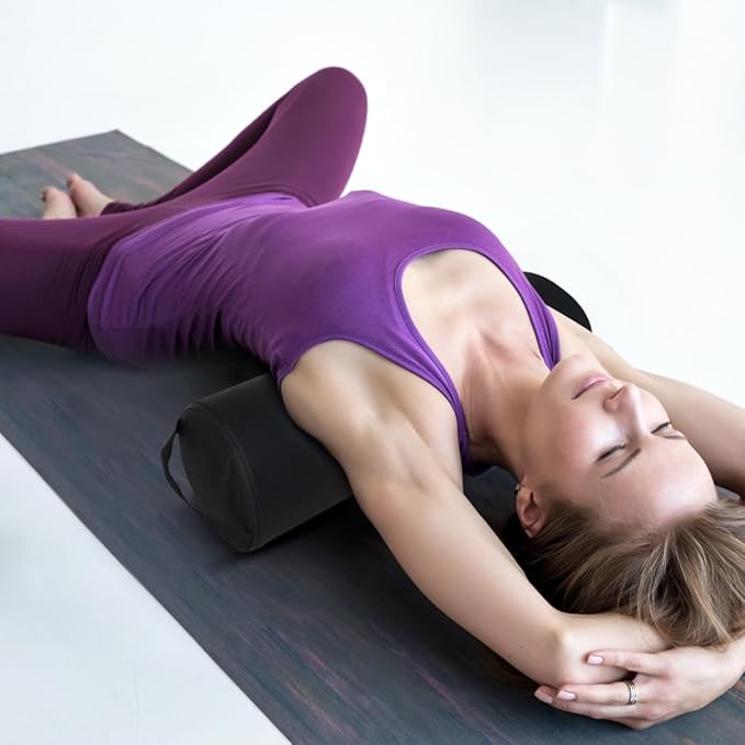 ForPro Full Round Bolster Pillow, Black, Oil and Stain-Resistant, for Massage and Yoga, 6” R x 26” L