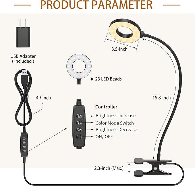 iZELL Desk Lamp, [3 Color Modes & 10 Brightness] LED Reading Light with Clamp, Flexible Gooseneck Book Light for Kids Reading Book in Bed at Night Clip on Table, Headboard, Dorm - 15.8‘’ Black