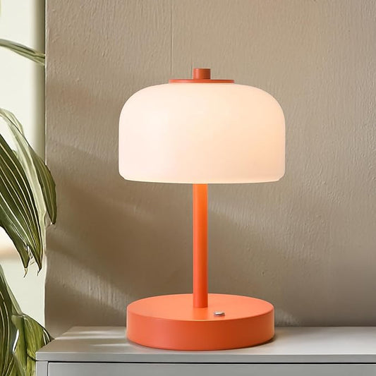 Oneach 9" Cordless Table Lamp, Orange Rechargeable Battery Operated Lamp, 3-Way Stepless Dimming Touch Lamps, Small Glass Bedside Nightstand Light for Bedroom Dining Table Living Room Shelf Decor