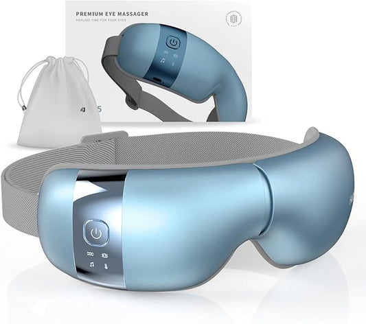 HubiCare Eye Massager with Heat, Vibration, and Music Helps Relieve Strain, Dark Circles, Dryness, and for Migraine Relief Relaxation and Better Sleep Gifts for Women/Men (Ice Blue)