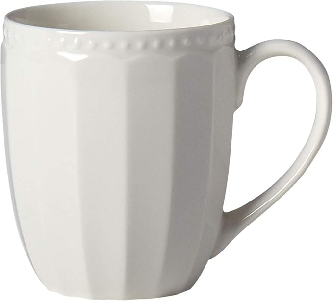 TTU Tabletops Gallery Embossed Bone White Porcelain Round Dinnerware Collection- Chip Resistant Scratch Resistant, Mosaico 16 Piece Dinnerware Set (Dinner Plate, Salad Plate, Cereal Bowl, Mug)