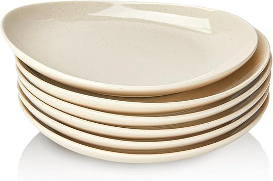 Sweese 7.8" Porcelain Dessert Plates, Beige, Set of 6 - Scratch-Resistant, Microwave Oven Safe Appetizer Plates
